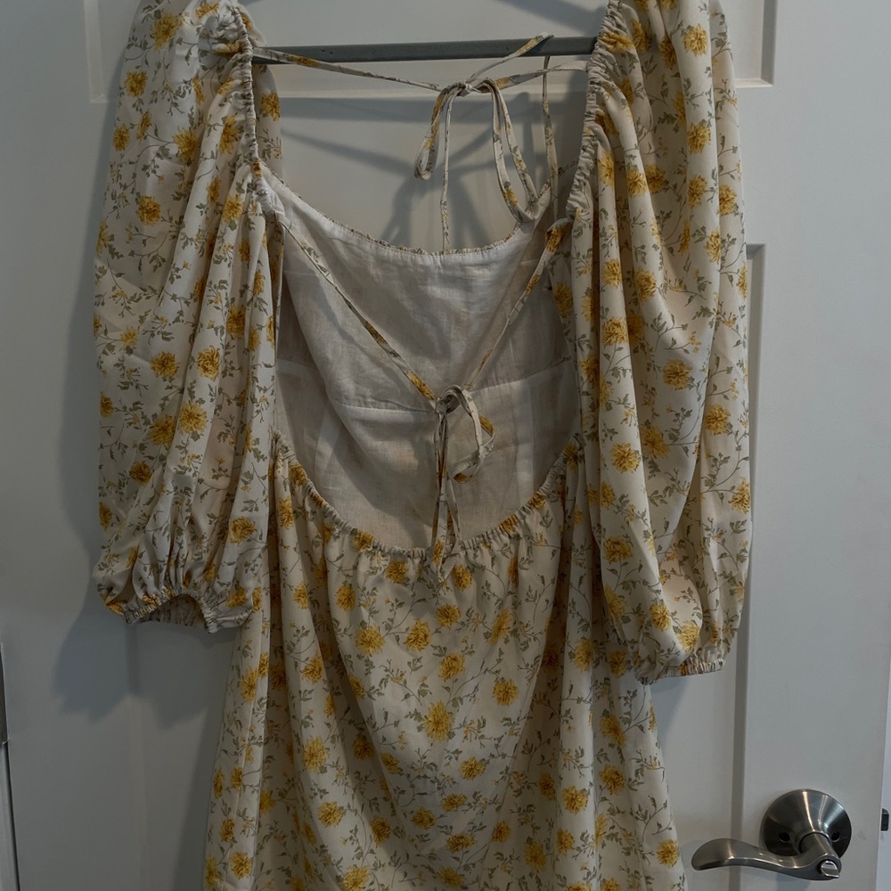 Yellow floral midi summer dress